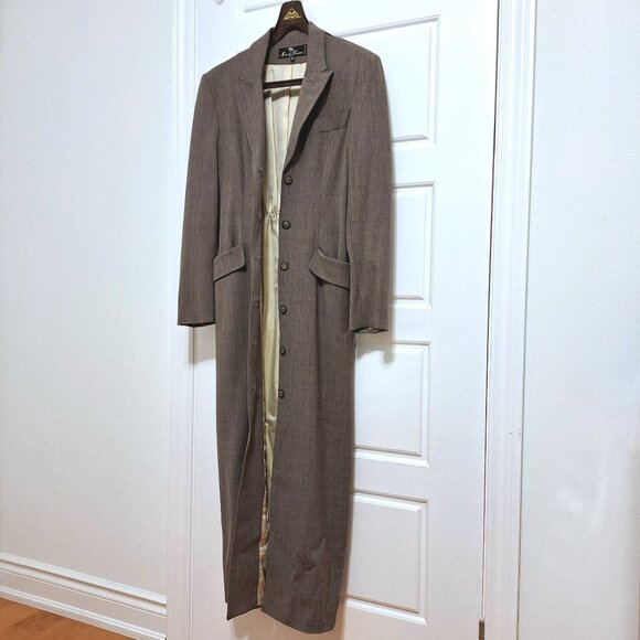 Made In France Vintage Ivoire De Laurence Long Brown Trench Coat Size 38 - Picture 1 of 14